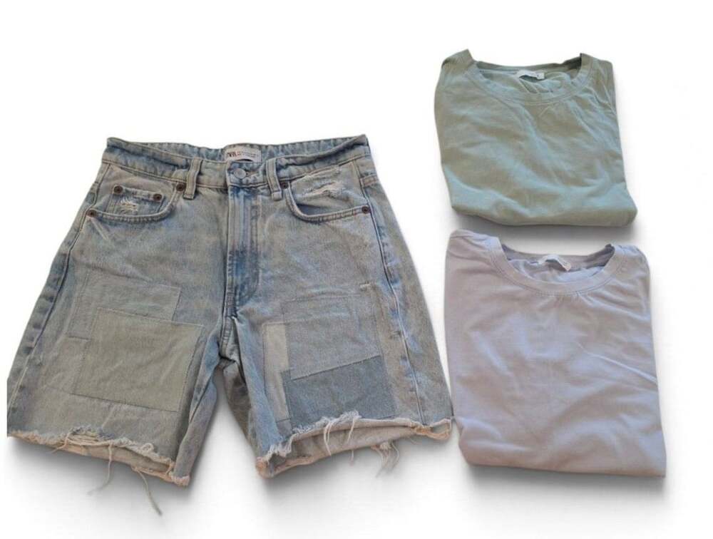 Zara Denim Patchwork Bermuda Shorts Sz 4 W/2 Zara T-Shirts Sz L